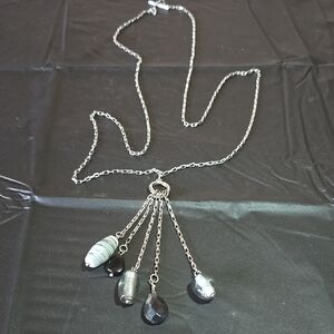 Silver Necklace with Delicate Chain and Teardrop Pendants